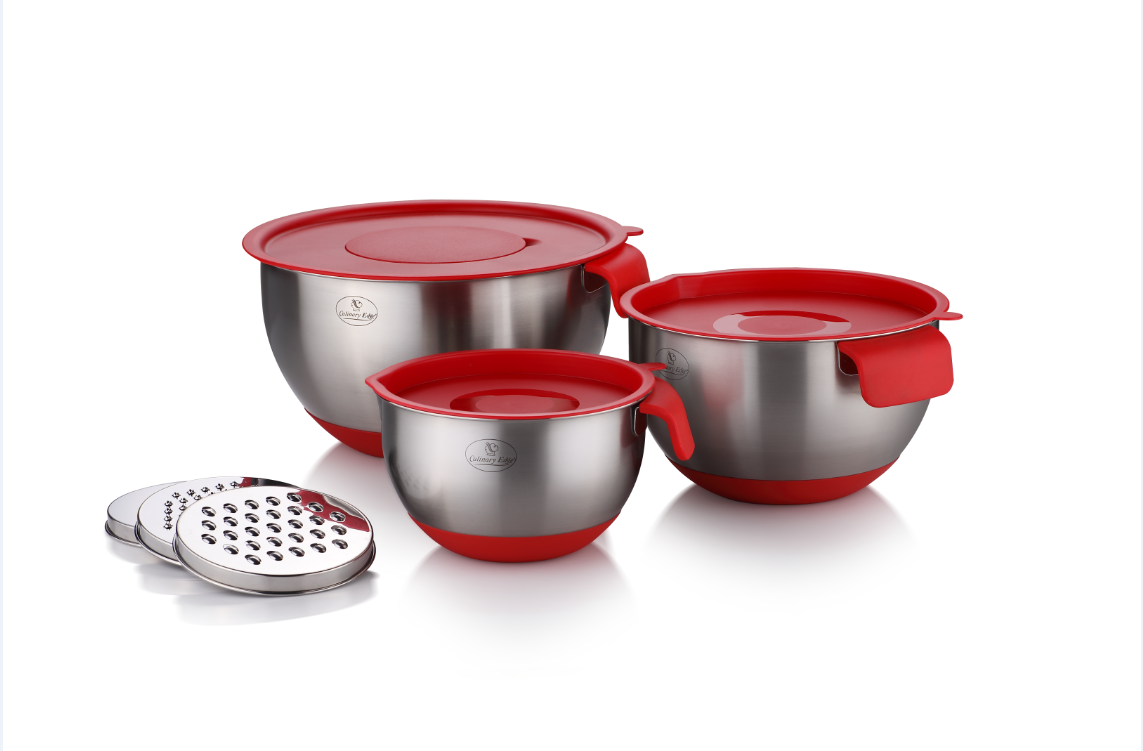 Culinary Edge 18/10 Stainless Steel Mixing Bowl Set Red