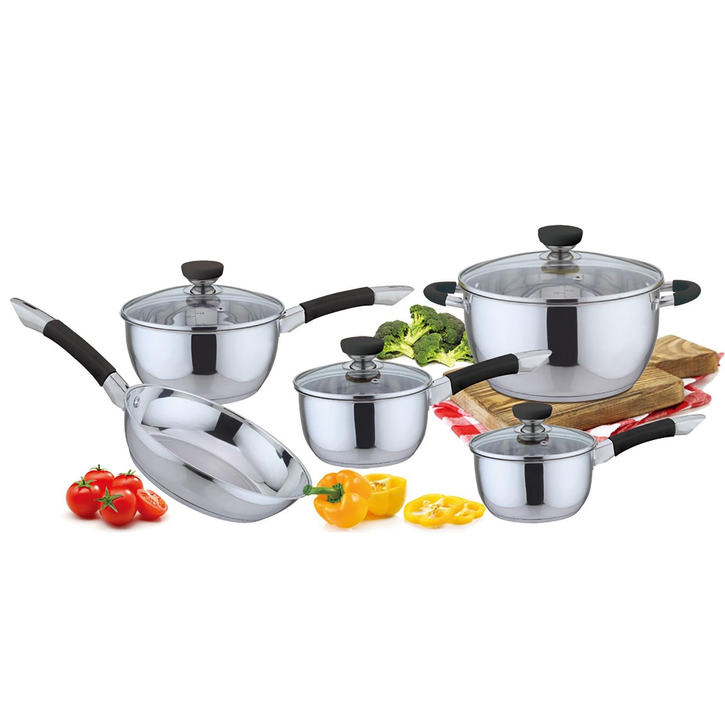 9 PC S/S COOKWARE SET - BLACK