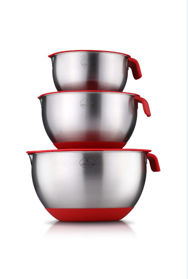 Culinary Edge 18/10 Stainless Steel Mixing Bowl Set Red