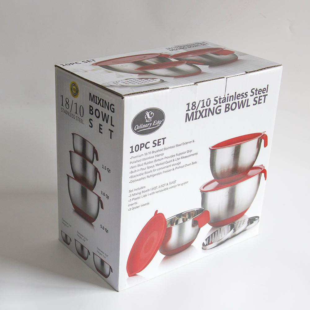 Culinary Edge 18/10 Stainless Steel Mixing Bowl Set Red