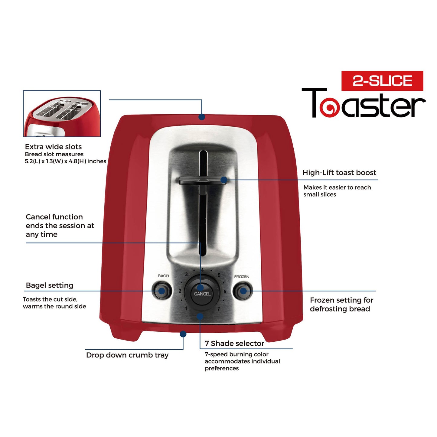 2-Slice Extra Wide Slot Toaster / Red/Silver, P2005