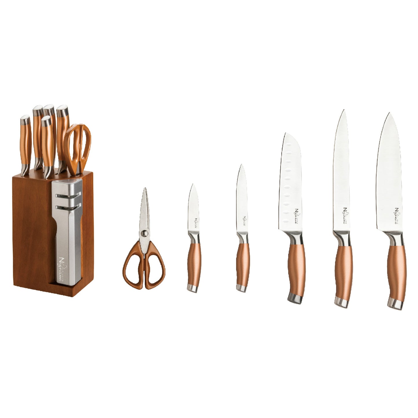 7 piece Stainless Steel Cutlery Set With detachable knife sharpener - Copper