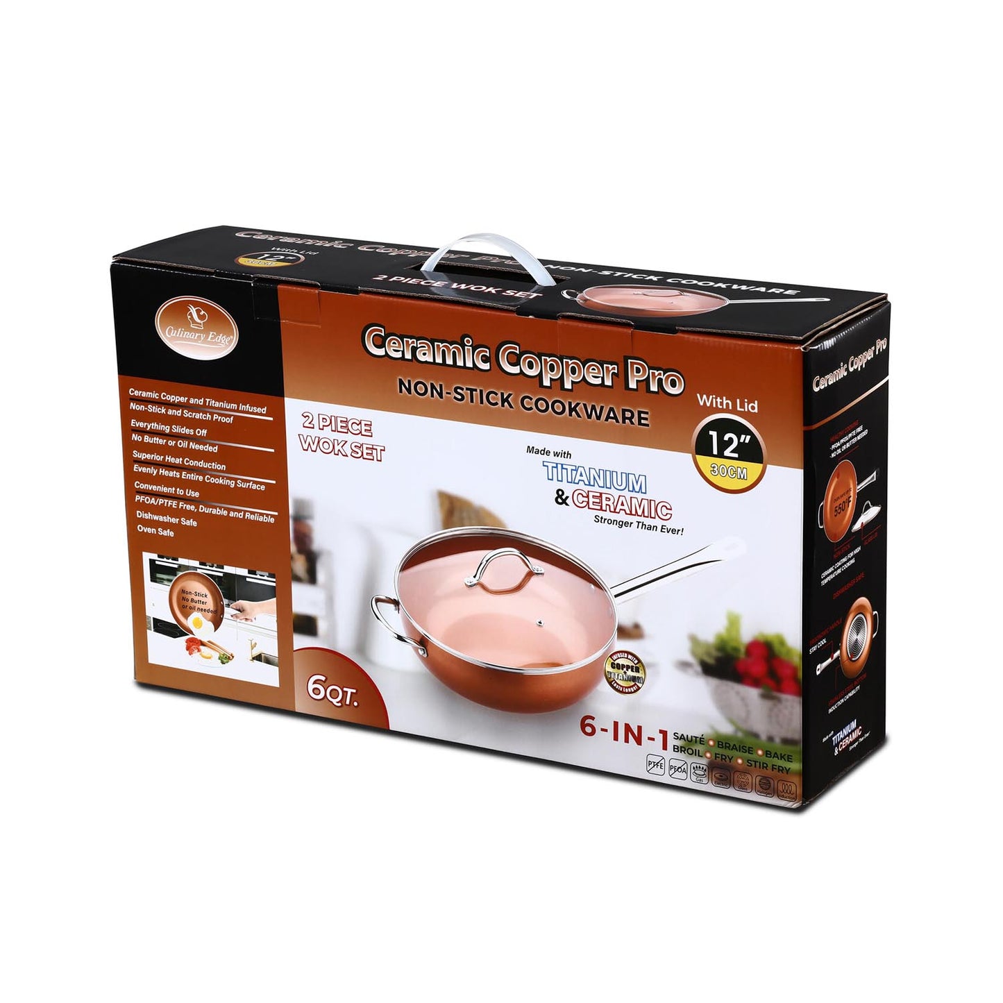 12 IN / 6QT COPPER NONSTICK WOK SET