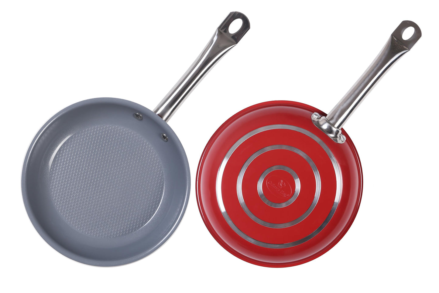 DIAMOND TEXTURED BOTTOM CERAMIC NON-STICK FRYPAN - 9.5 '' / 24CM/ GREY / RED