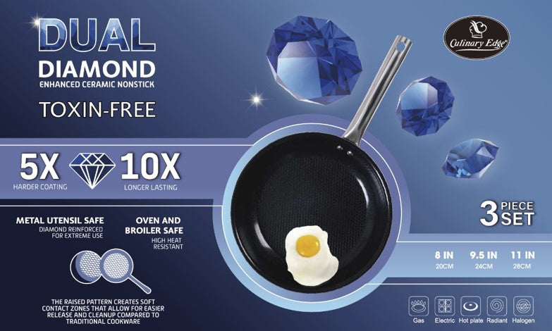 3PC DUAL DIAMOND NON STICK FRYPAN SET