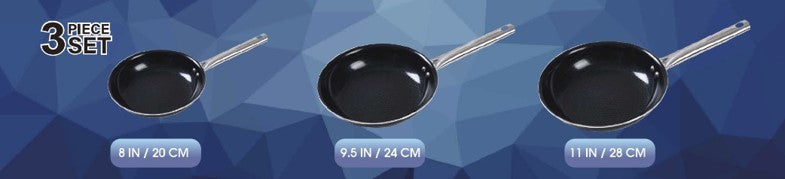 3PC DUAL DIAMOND NON STICK FRYPAN SET