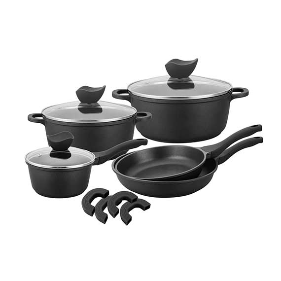 8 PC Premium Die Cast Aluminum Cookware Set - Black