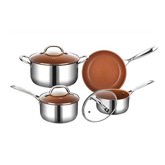 Ceramic Titanium Infused Nonstick 7-Piece Stainless Steel Cookware Set