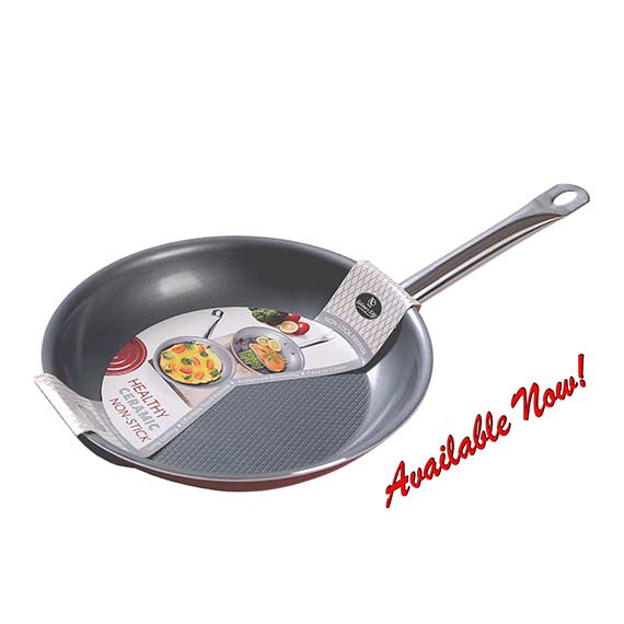 DIAMOND TEXTURED BOTTOM CERAMIC NON-STICK FRYPAN - 8 '' / 20 CM/ GREY / RED
