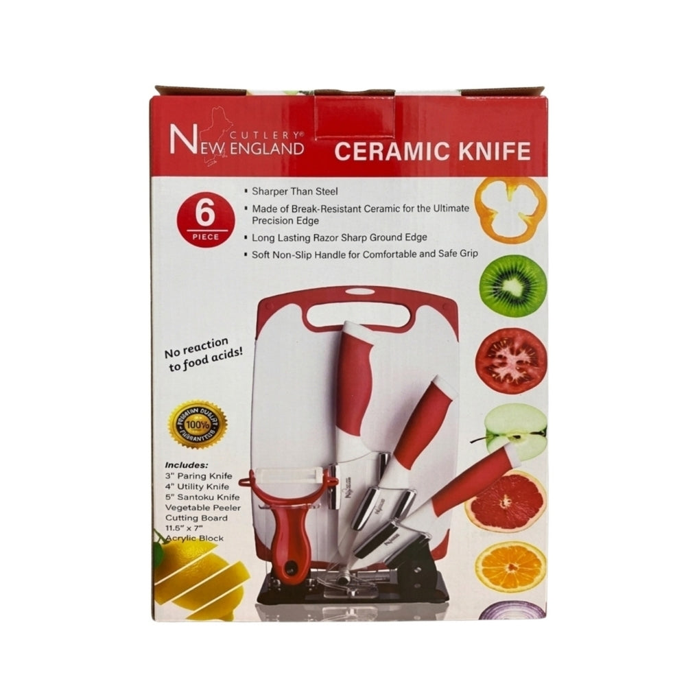6 PC CERAMIC KNIFE BOARD - RED