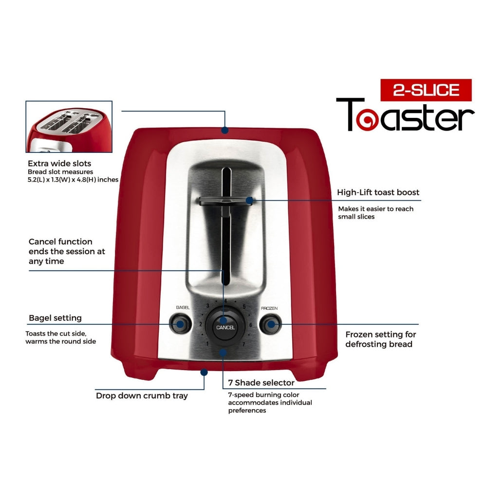 Culinary Edge 2-Slice Extra Wide Slot Toaster / Red /Silver, P2005