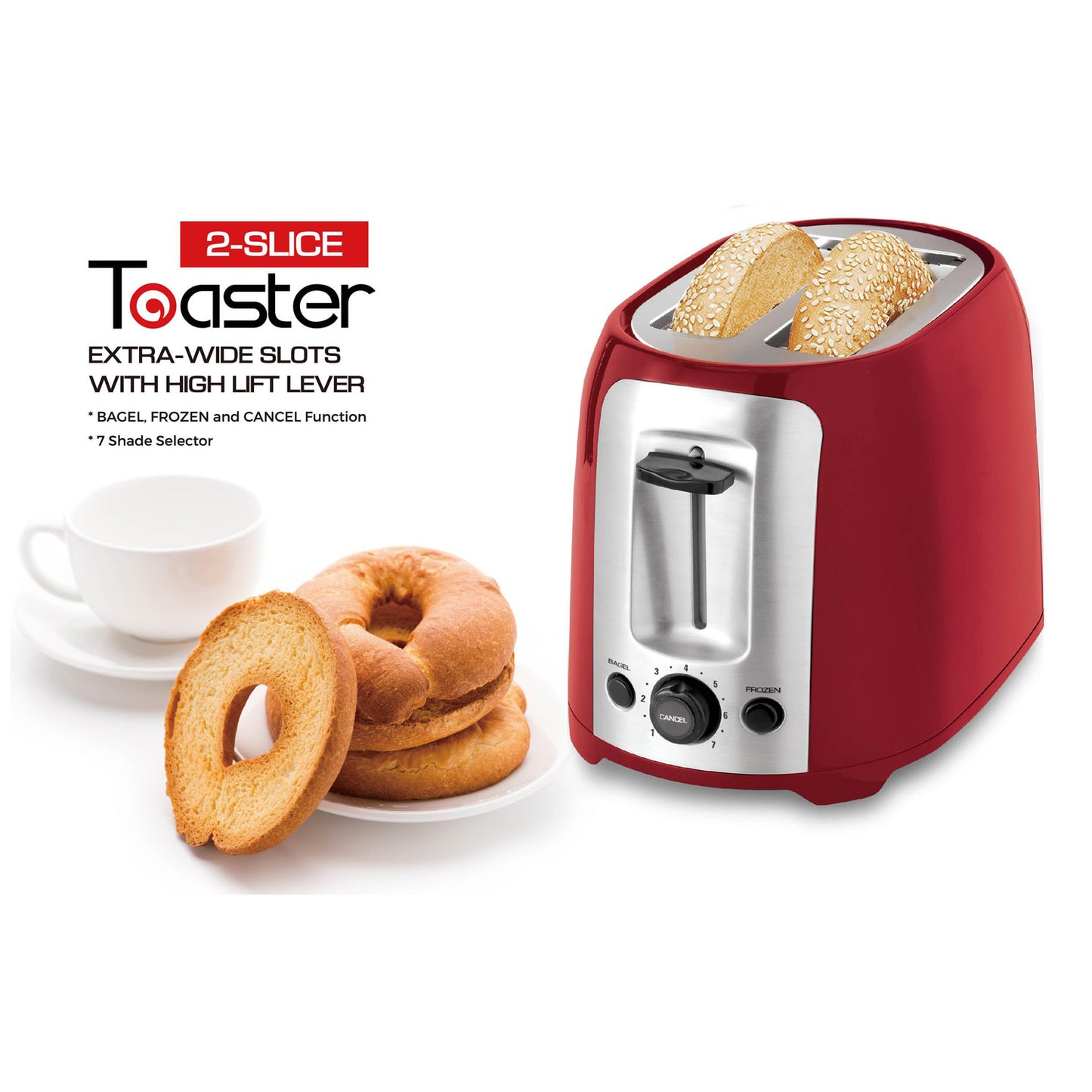 2-Slice Extra Wide Slot Toaster / Red/Silver, P2005
