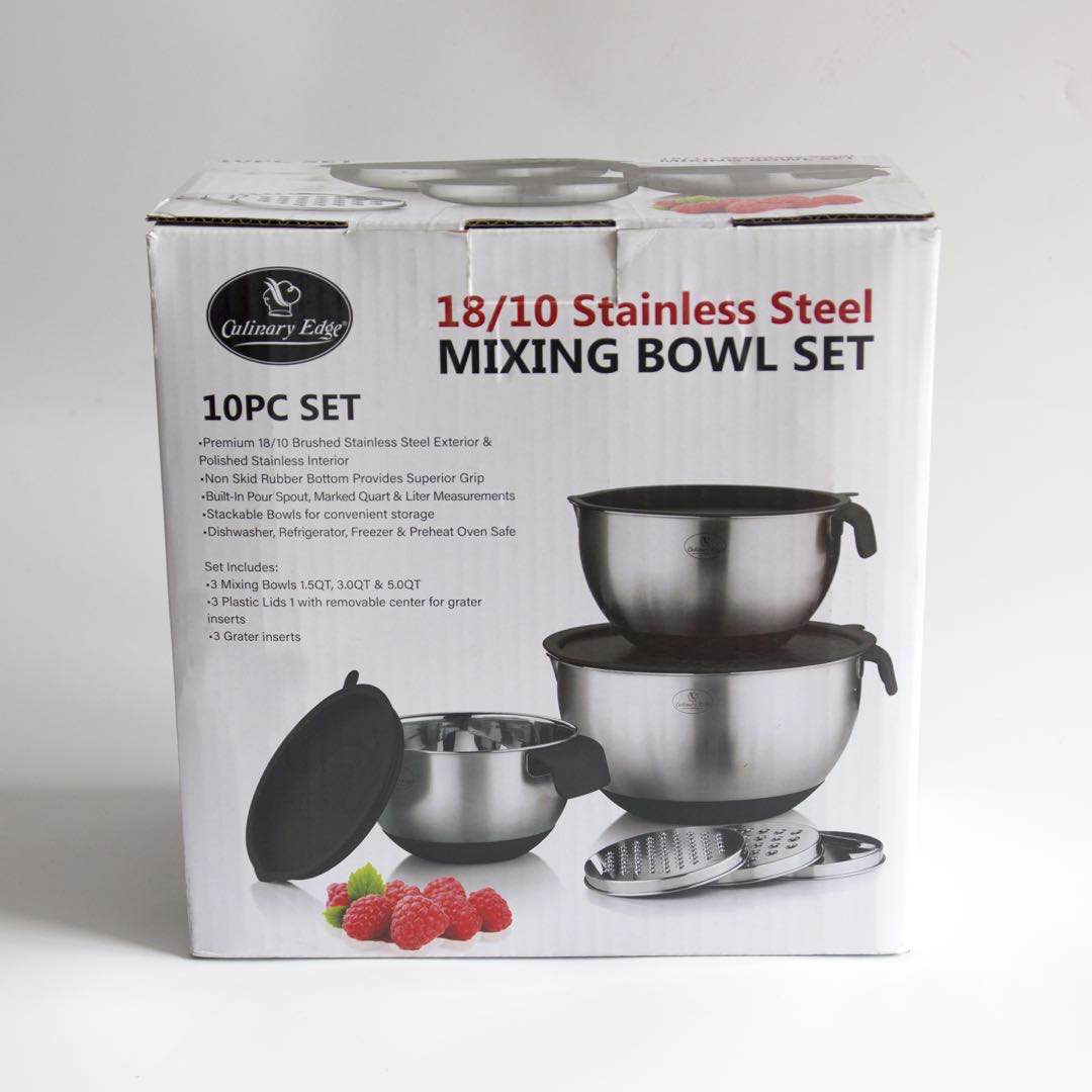 Culinary Edge 18/10 Stainless Steel Mixing Bowl Set Red